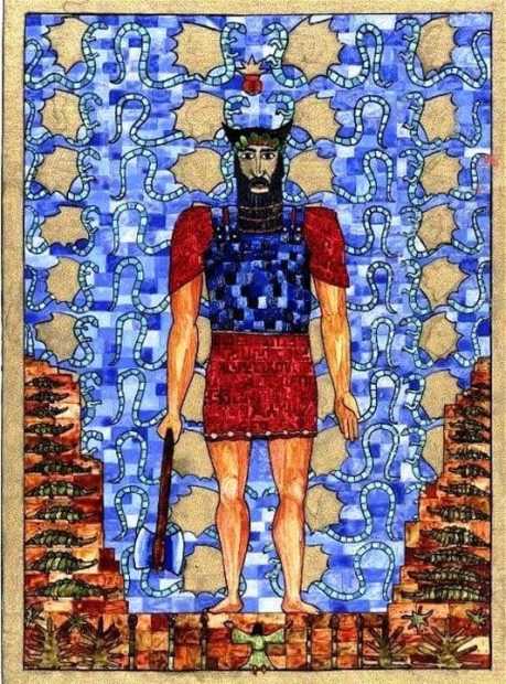 The giant is also Izdubar, who is actually the rising sun, hence a demi-God 6 izdubar